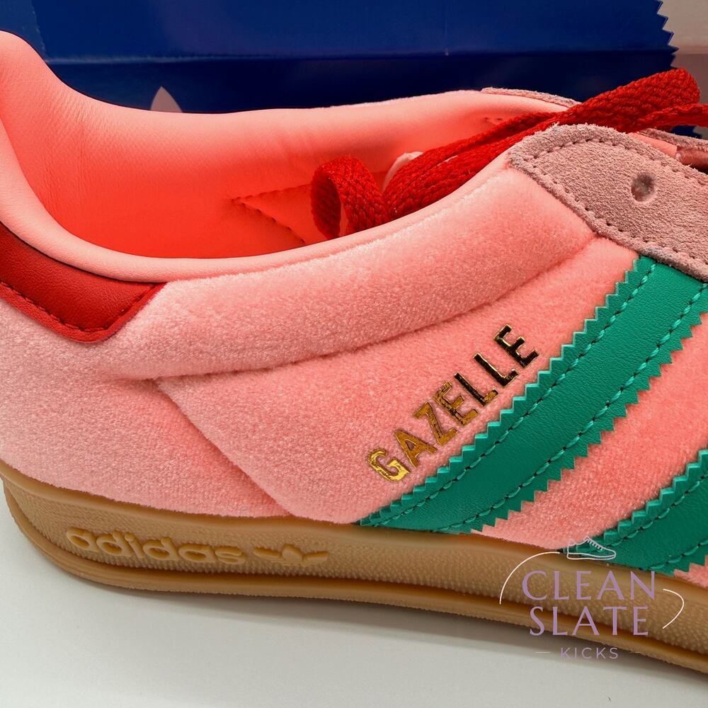Adidas Gazelle Indoor Court Green Glow Pink W7 NIB - Picture 3 of 6